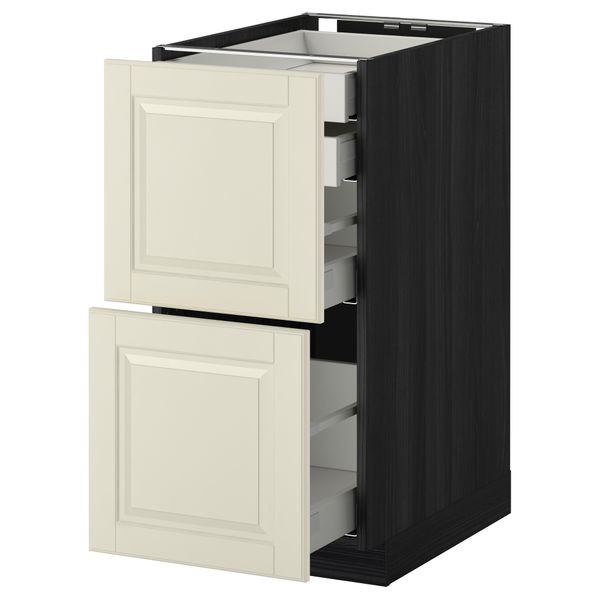 Напольный шкаф 2 фронтальные панели, 2 нижних, 1 средний, 1 высокий ящик МЕТОД / МАКСИМЕРА, черный, Будбин белый с оттенком - фото 1
