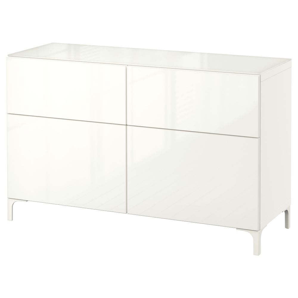 Комбинация для хранения с ящиками БЕСТО, белый, Сельсвикен глянцевый/белый (120x40x74 см) - фото 1