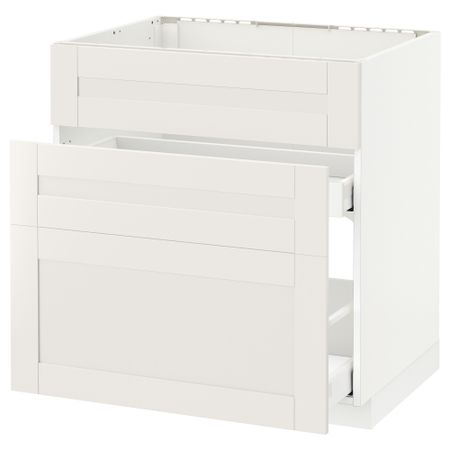 Напольный шкаф под мойку + 3 фронтальных панели, 2 ящика МЕТОД / МАКСИМЕРА, белый, Сэведаль белый