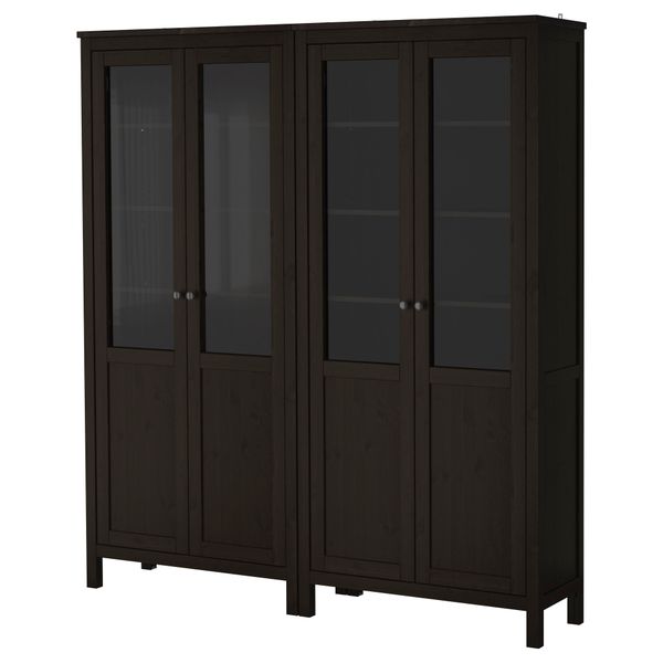 Комбинация для хранения со стеклянными дверцами ХЕМНЭС, черно-коричневый (180x197 см) - схема-чертеж с размерами