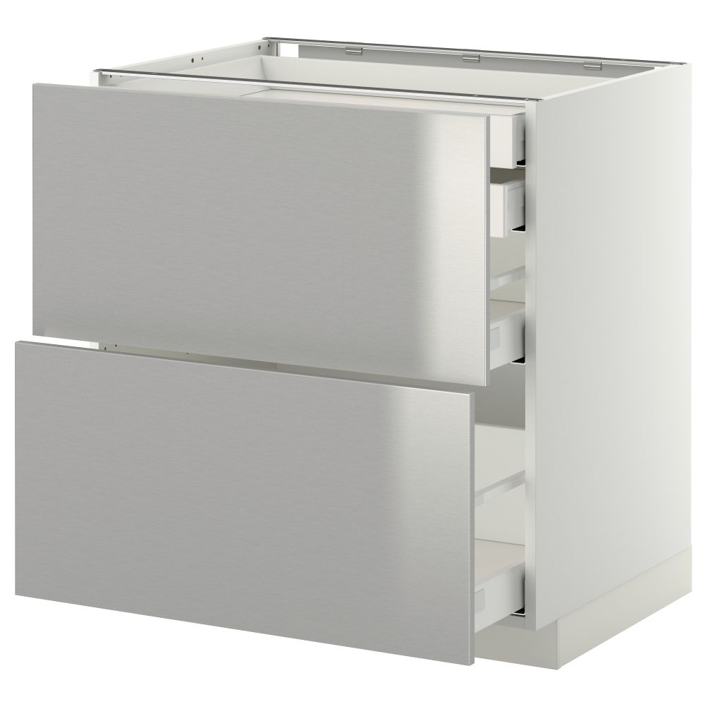 Напольный шкаф 2 фронтальные панели, 2 нижних, 1 средний, 1 высокий ящик МЕТОД / МАКСИМЕРА, белый, Гревста нержавеющ сталь - фото 1