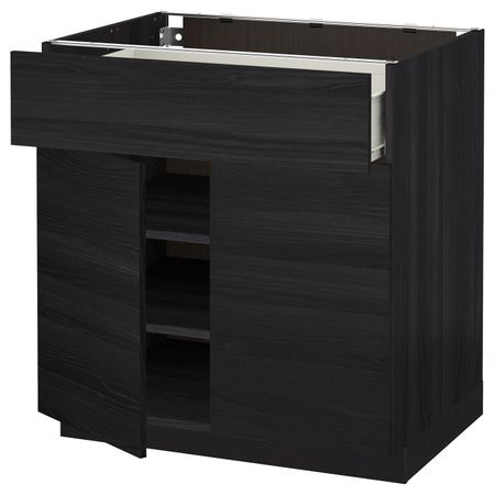 Напольный шкаф + ящик/2дверцы, черный, Тингсрид черный 80x60 см IKEA МЕТОД / ФОРВАРА 892.673.50
