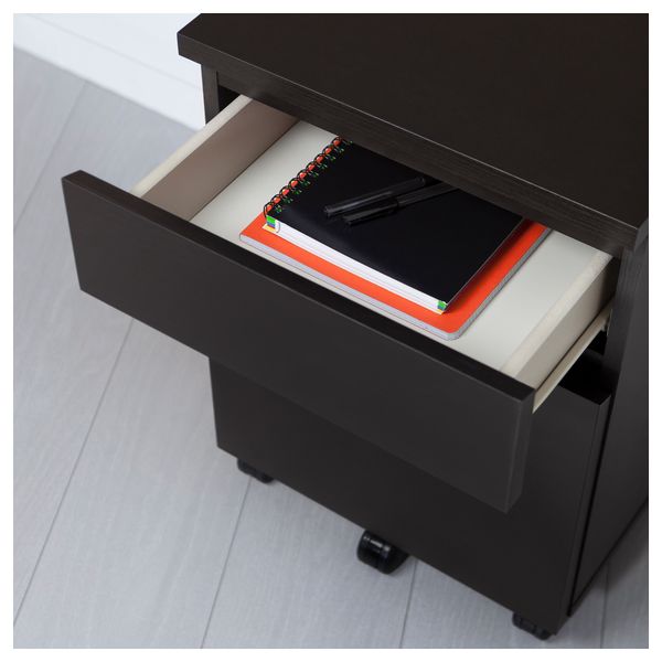 Тумба с ящиками на колесах МАЛЬМ, черно-коричневый (42x59 см) - схема-чертеж с размерами