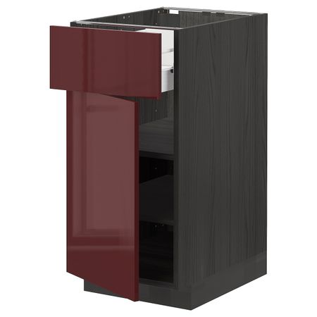 Напольный шкаф с ящиком/дверью, черный Калларп/глянцевый темный красно-коричневый 40x60 см IKEA МЕТОД / ФОРВАРА 393.279.93