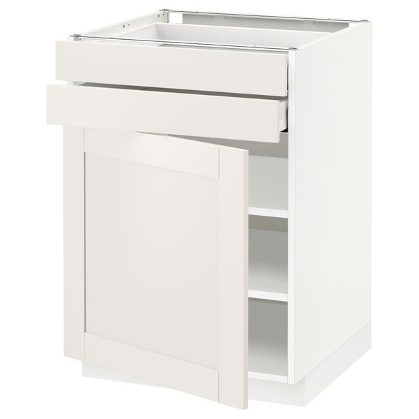 Напольный шкаф с дверцей, 2 ящиками МЕТОД / МАКСИМЕРА, белый, Сэведаль белый - схема-чертеж с размерами