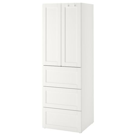 Гардероб, белый с рамой/с 3 ящиками 60x57x181 см IKEA SMÅSTAD СМОСТАД 693.958.72