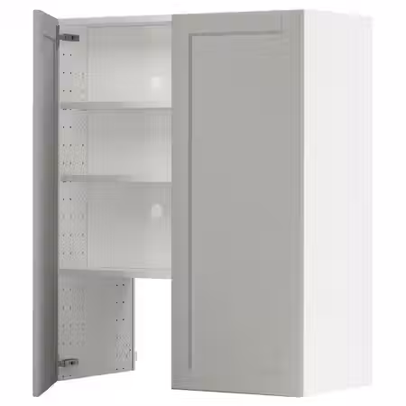 METOD Навесной шкаф д/вытяжки/полка/дверь - белый/Lerhyttan светло-серый 80x100 см