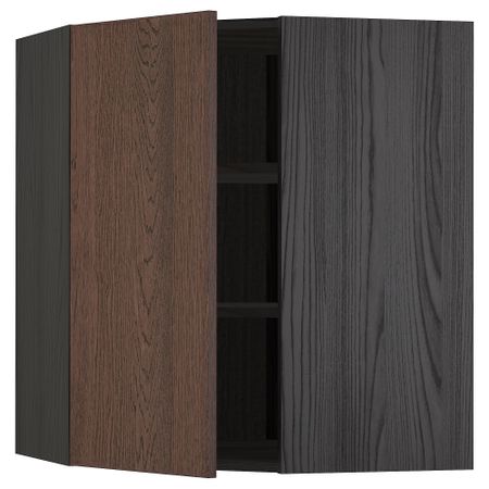 Угловой навесной шкаф с полками, черный, Sinarp коричневый, 68x80 см IKEA METOD МЕТОД 594.058.24