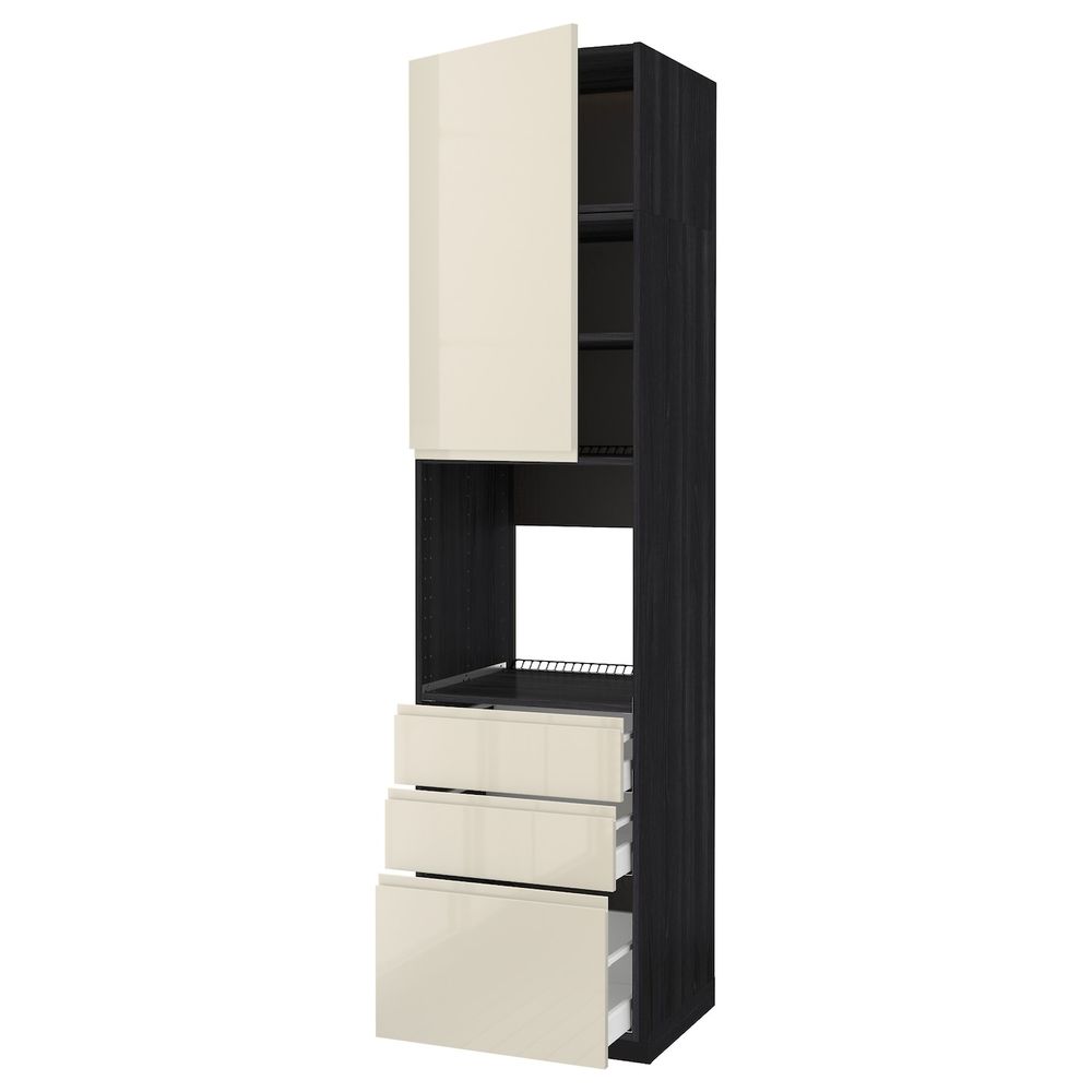 Высокий шкаф для духовки/дверь/3ящика, черный, Воксторп глянцевый светло-бежевый 60x60x240 см IKEA МЕТОД 392.391.52 - схема-чертеж с размерами