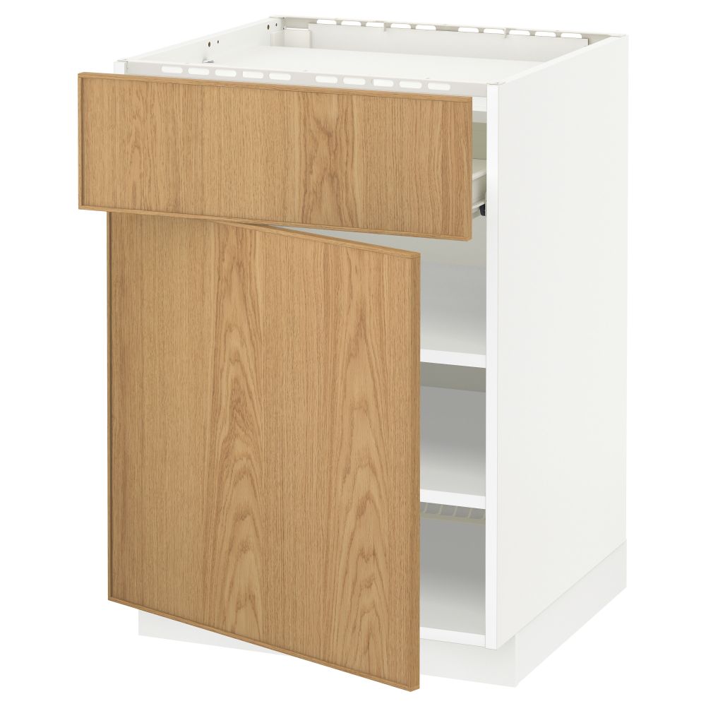 Напольный шкаф для варочной панели, ящик, полка, дверцы МЕТОД / ФОРВАРА, белый, Экестад дуб (60x60 см) - схема-чертеж с размерами