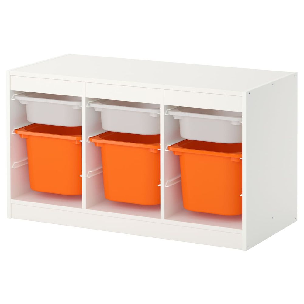 Комбинация для/хранения+контейнеры, белый, оранжевый 99x44x56 см IKEA ТРУФАСТ 292.221.47 - фото 1