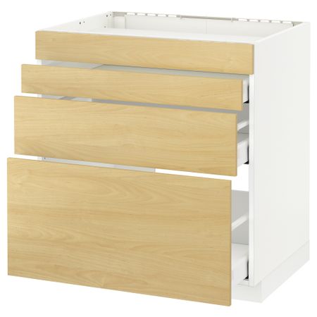 Напольный шкаф для духовки, 4фасада, 3 ящика МЕТОД / МАКСИМЕРА, белый, Тингсрид береза