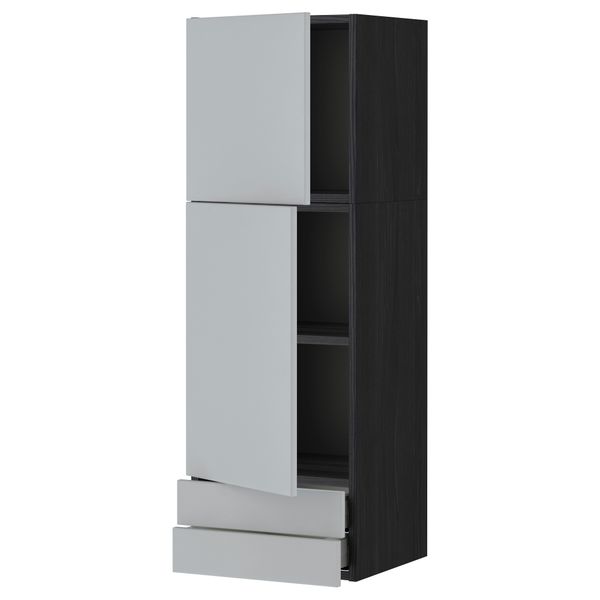 Навесной шкаф, 2 дверцы, 2 ящика МЕТОД / МАКСИМЕРА, черный, Веддинге серый - фото 1