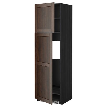 Высокий шкаф для холодильника, 2 дверцы МЕТОД, черный, Эдсерум коричневый