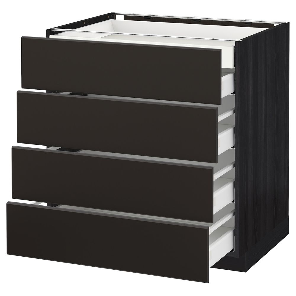 Напольный шкаф 4 фронтальных, 2 низких, 3 средних ящ, черный/Кунгсбакка антрацит 80x60 см IKEA МЕТОД / МАКСИМЕРА 992.205.07 - схема-чертеж с размерами