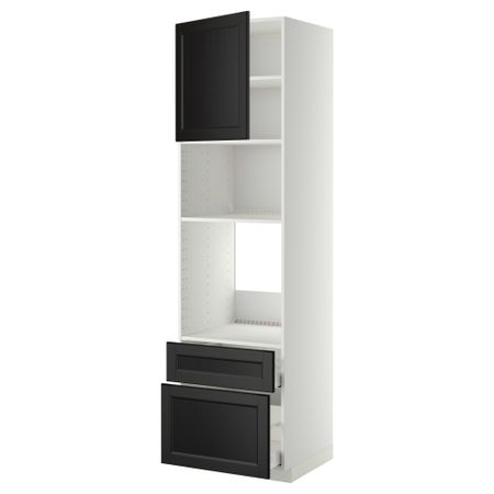 Высокий шкаф для духовки/СВЧ дверца, 2 ящика МЕТОД / МАКСИМЕРА, белый, Лаксарби черно-коричневый