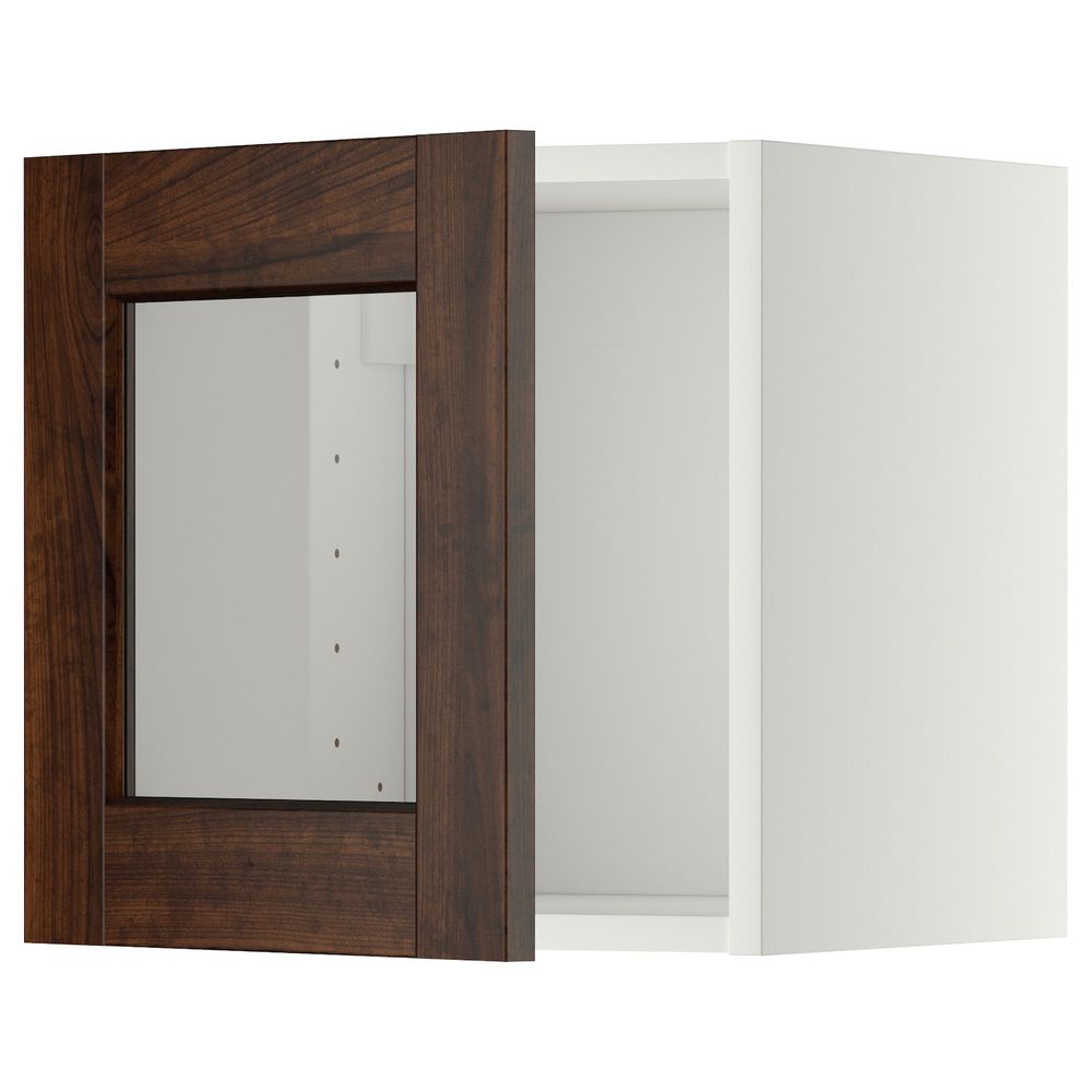 Навесной шкаф со стеклянной дверью, белый/Эдсерум коричневый 40x40 см IKEA METOD МЕТОД 092.267.78 - фото 1