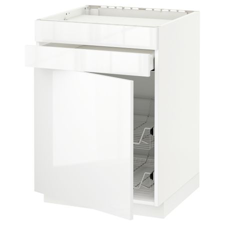 Напольный шкаф для варочной панели, ящик, 2 проволочных корзины МЕТОД / МАКСИМЕРА, белый, Рингульт белый (60x60 см)