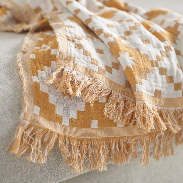 Плед, темно-желтый, светло-серый, 130x170 см IKEA SVARTFRYLE 905.850.59 - фото 2