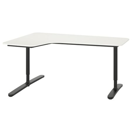 Угловой письменный стол левый, белый, черный 160x110 см IKEA BEKANT БЕКАНТ 692.784.44