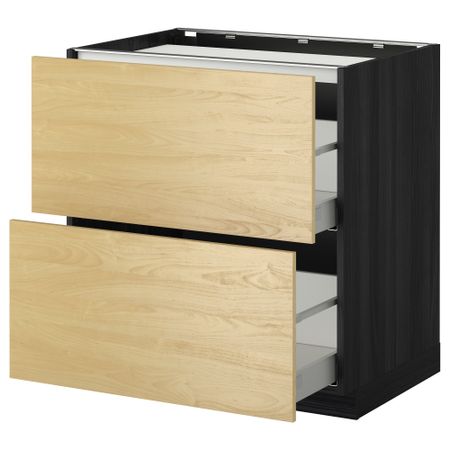 Напольный шкаф, 2 фронтальных панели, 3 ящика МЕТОД / МАКСИМЕРА, черный, Тингсрид береза