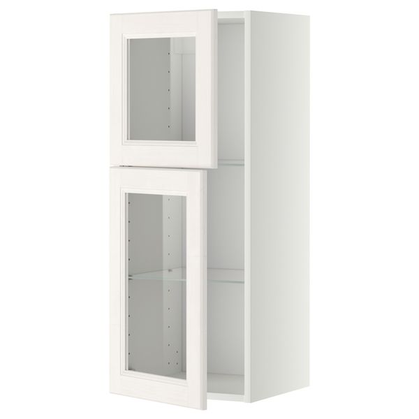 Навесной шкаф с полками, 2 стекло дверцы МЕТОД, белый, Лаксарби белый (40x100 см) - схема-чертеж с размерами