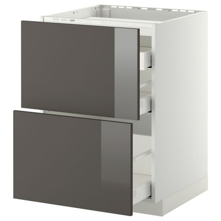 Напольный шкаф, 2 фронтальных панели, 3 ящика МЕТОД / МАКСИМЕРА, белый, Рингульт серый