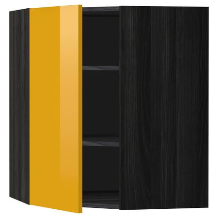 Угловой навесной шкаф с полками МЕТОД, черный, Ерста желтый