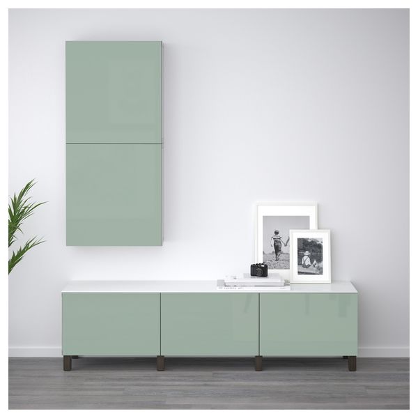 Комбинация для хранения с ящиками БЕСТО, черно-коричневый, Сельсвикен глянцевый/серо-зеленый светлый (180x42x48 см) - схема-чертеж с размерами