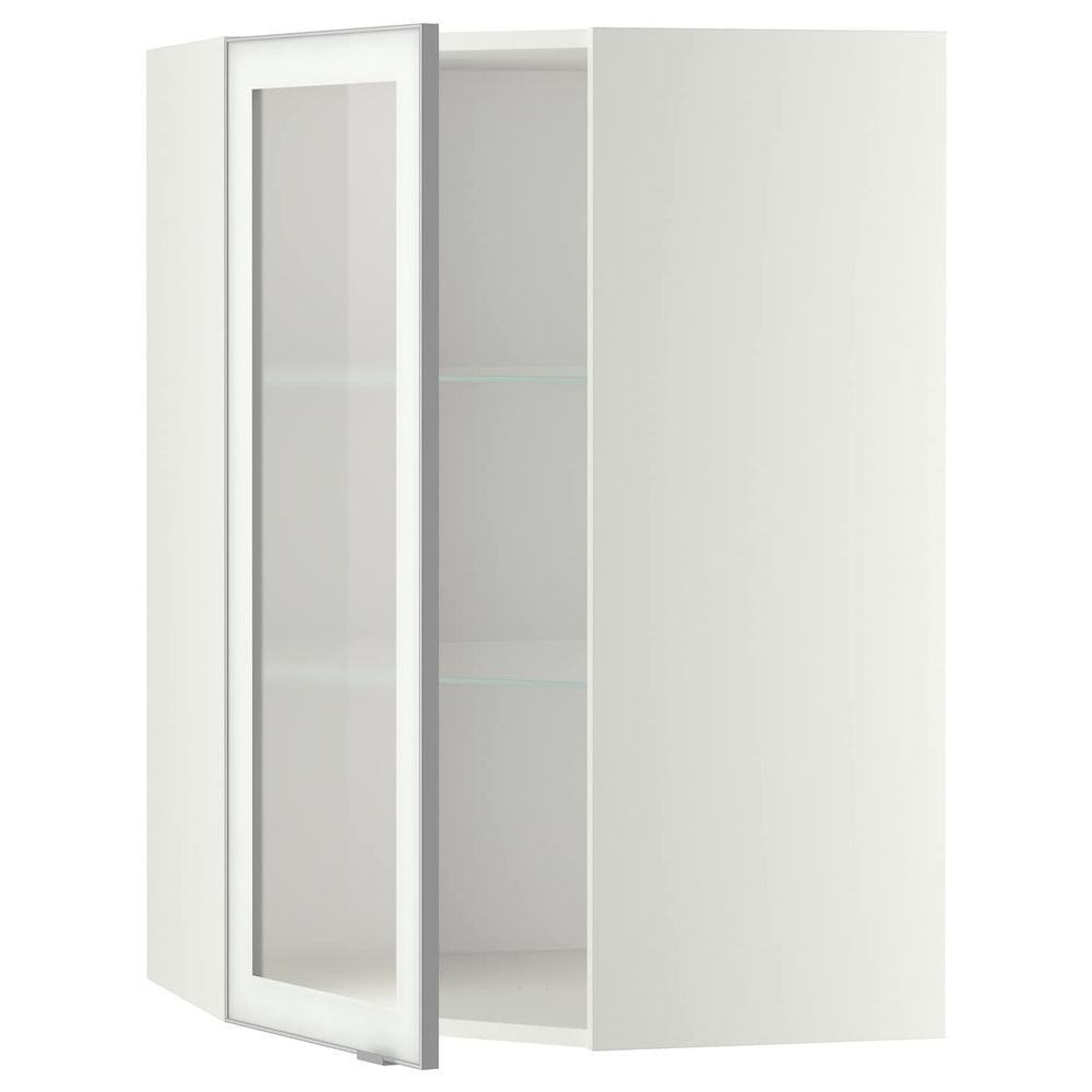 Угловой навесной шкаф с полками, стекляными дв, белый/Ютис матовое стекло 68x100 см IKEA METOD МЕТОД 192.384.03 - фото 1