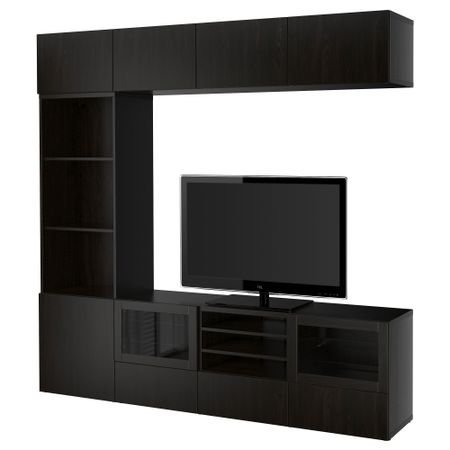 Шкаф для ТВ, комбинированный, стекляные дверцы БЕСТО, Лаппвикен, Синдвик черно-коричневый прозрачное стекло (240x40x230 см)