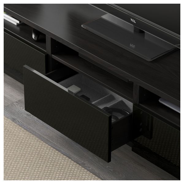 Тумба для ТВ с ящиками БЕСТО, черно-коричневый, Сельсвикен глянцевый/черный (180x40x48 см) - фото 3