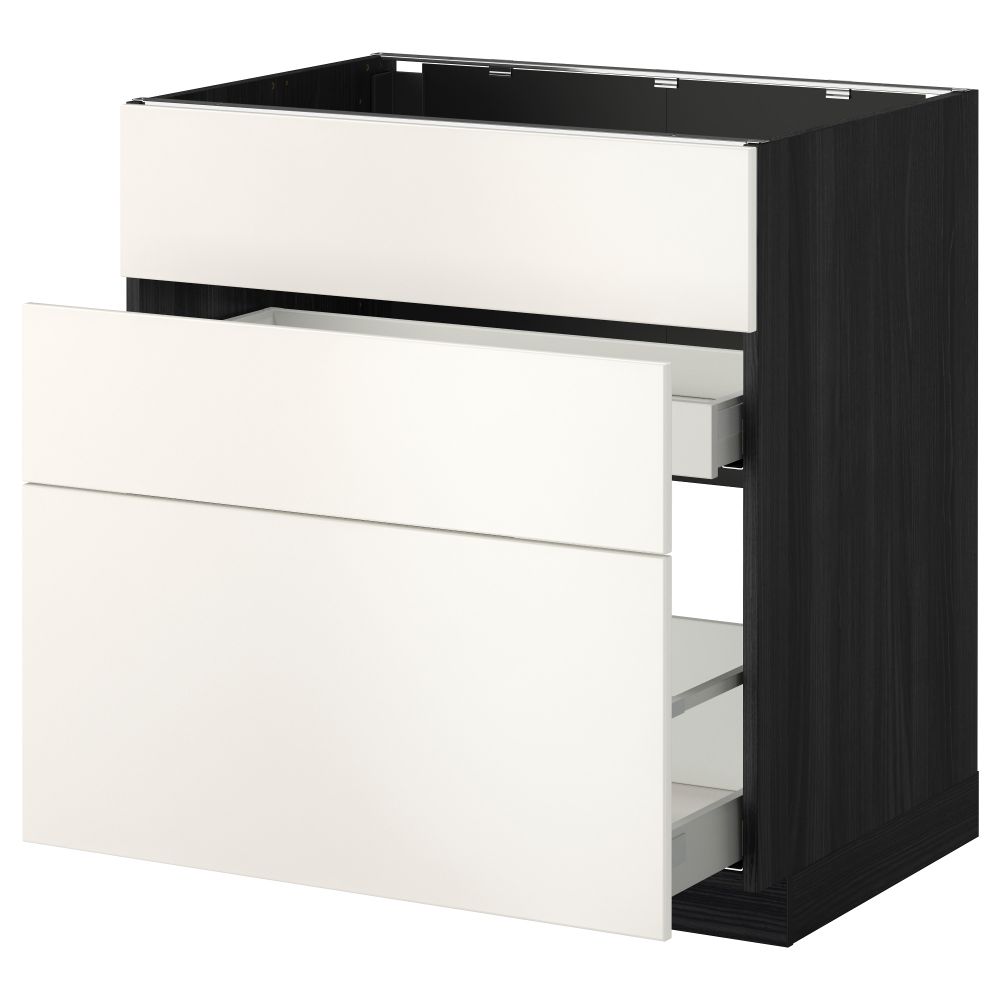 Напольный шкаф под мойку + 3 фронтальных панели, 2 ящика МЕТОД / МАКСИМЕРА, черный, Веддинге белый - схема-чертеж с размерами