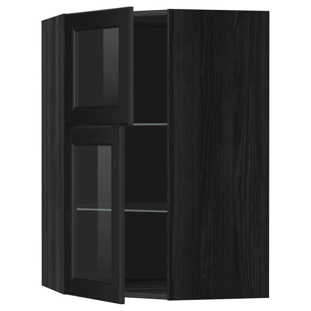 Угловой навесной шкаф + полки, 2 стеклянные дверцы МЕТОД, черный, Лаксарби черно-коричневый (68x100 см) - схема-чертеж с размерами