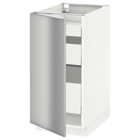 Напольный шкаф с 1 дверцей, 3 ящика МЕТОД / МАКСИМЕРА, белый, Гревста нержавеющ сталь