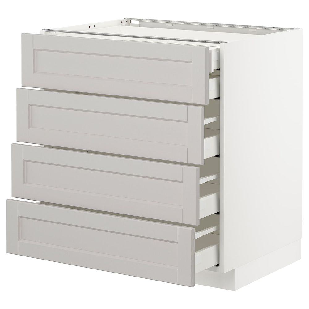 Напольный шкаф 4 фронтальных, 2 низких, 3 средних ящ, белый/Лерхюттан светло-серый 80x60 см IKEA METOD МЕТОД / MAXIMERA - схема-чертеж с размерами