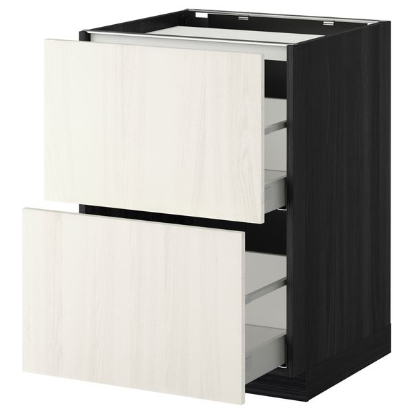 Напольный шкаф, 2 фронтальных панели, 3 ящика МЕТОД / МАКСИМЕРА, черный, Росдаль белый - схема-чертеж с размерами