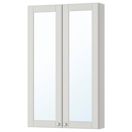 Зеркальный шкаф с 2 дверцами, Кашён светло-серый 60x14x96 см IKEA GODMORGON ГОДМОРГОН 503.992.24