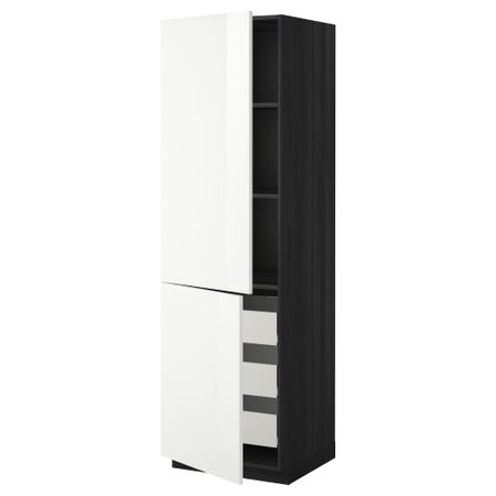 Высокий шкаф + полки, 3 ящика, 2 дверцы МЕТОД / ФОРВАРА, черный, Рингульт белый