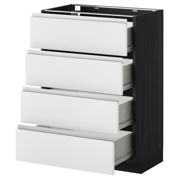 Напольный шкаф 4 фронтальных панели, 4 ящика МЕТОД / ФОРВАРА, черный, Нодста белый - схема-чертеж с размерами