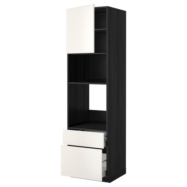 Высокий шкаф для духовки/СВЧ дверца, 2 ящика МЕТОД / МАКСИМЕРА, черный, Веддинге белый - фото 1