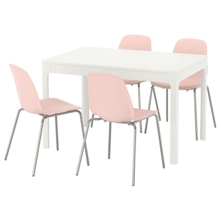 Стол и 4 стула ЭКЕДАЛЕН / ЛЕЙФ-АРНЕ, белый, розовый (120 см)