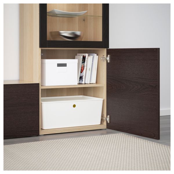 Шкаф для ТВ, комбинированный, стекляные дверцы БЕСТО, под беленый дуб, Инвикен черно-коричневый прозрачное стекло (240x40x128 - фото 3