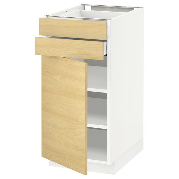 Напольный шкаф с дверцей, 2 ящиками МЕТОД / МАКСИМЕРА, белый, Тингсрид береза - схема-чертеж с размерами