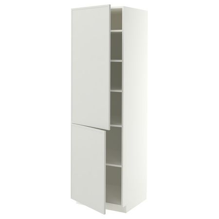 METOD Высокий шкаф с полками/2 дверцы - белый/Aspudden светло-серый 60x60x200 см