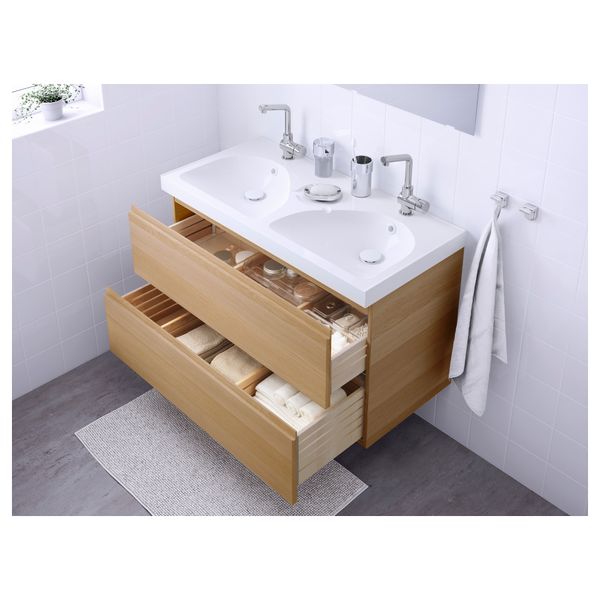 Шкаф для раковины с 2 ящиками ГОДМОРГОН / ЭДЕБОВИКЕН, под беленый дуб (100x49x64 см) - схема-чертеж с размерами