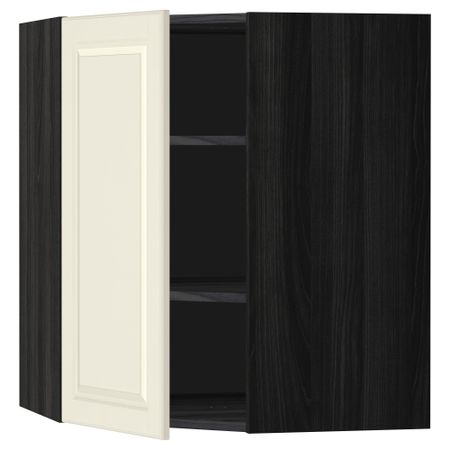 Угловой навесной шкаф с полками МЕТОД, черный, Будбин белый с оттенком