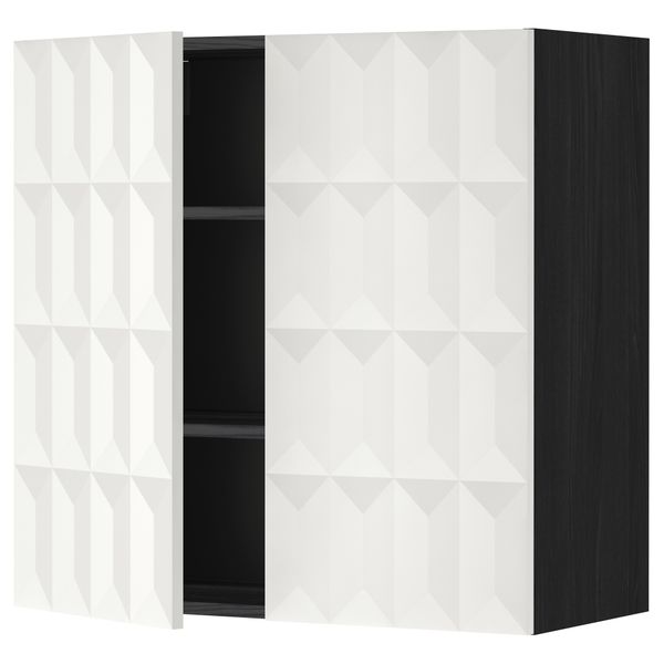 Навесной шкаф с полками, 2 дверцы МЕТОД, черный, Гэррестад белый - схема-чертеж с размерами