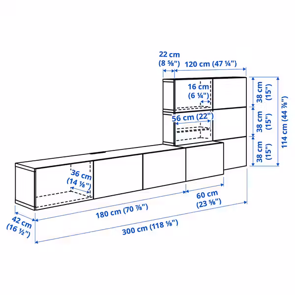 BESTÅ Комбинация для хранения - схема-чертеж с размерами