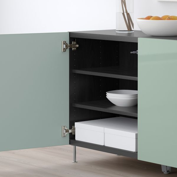 Комбинация для хранения с дверцами, черно-коричневый, СЕЛЬСВ/СТАЛЛАРП глянцевый/серо-зеленый светлый, 120x40x74 см IKEA БЕСТО - фото 3